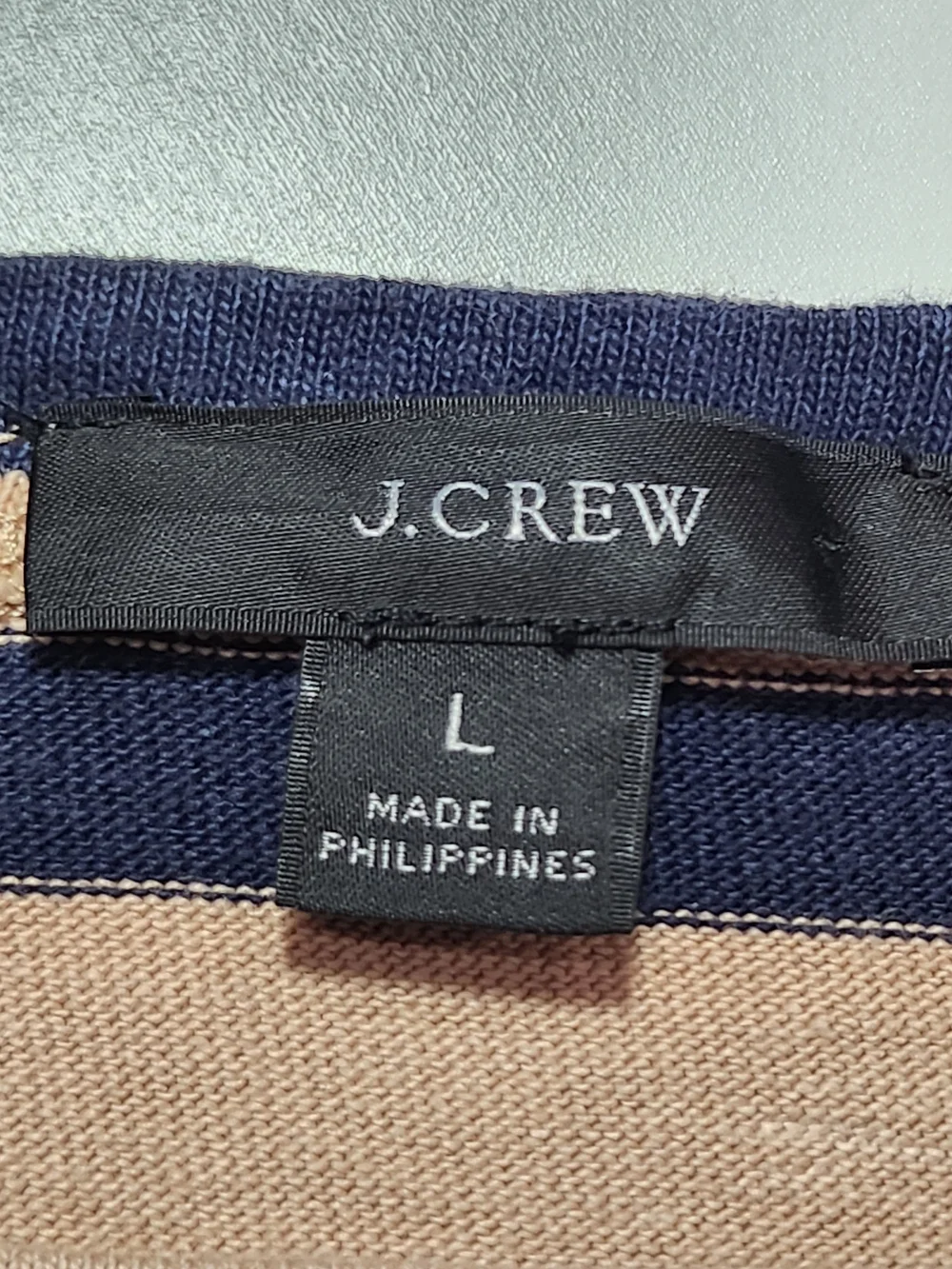 J.Crew Striped Boatneck Top Beige Navy Blue 100% Cotton Size L